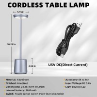 Geramexi 2 Pack Cordless Table Lamp, Rechargeable Led Table Lamp, 5000Mah Battery Operated/Usb Desk Lamp, Portable Outdoor Light, Stepless Dimmable, Creative Dining Table Hotel Bar Table Lamp Grey