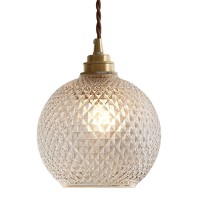 Qufute Brass Glass Globe Pendant Light Fixtures Seeded Glass Pendant Lights With Clear Glass Shade Mid Century Chandelier 1-Light Modern Pendant Lighting Gold For Kitchen Island Bedroom (Ceiling)