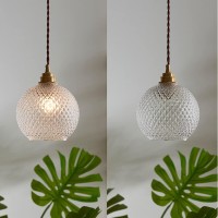 Qufute Brass Glass Globe Pendant Light Fixtures Seeded Glass Pendant Lights With Clear Glass Shade Mid Century Chandelier 1-Light Modern Pendant Lighting Gold For Kitchen Island Bedroom (Ceiling)