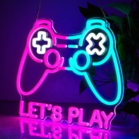 Gaming Neon Sign Lets Play Game Led Neon Sign For Boys Gamer Room Decor Led Video Game Controller Neon Light Sign For Game Zon