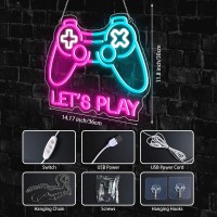 Gaming Neon Sign Lets Play Game Led Neon Sign For Boys Gamer Room Decor Led Video Game Controller Neon Light Sign For Game Zon