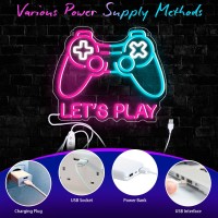 Gaming Neon Sign Lets Play Game Led Neon Sign For Boys Gamer Room Decor Led Video Game Controller Neon Light Sign For Game Zon