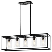 Hccz 5 Light Dining Room Light Fixture Matte Black Farmhouse Chandelier Over Table Rectangular Kitchen Pendant Lighting Rectangl