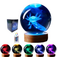 Axolotl Lamp 315 Inch 3D K9 Crystal Ball Axolotl Night Light With Wooden Base 16 Colors Change Remote Control Color Box Birthda