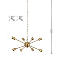 Lasenchoo 8 Lights Plug In Chandelier, Hanging Lights With Plug In Cord 16.4Ft & Switch, Plug In Pendant Light Gold Chandeliers For Living Room Bedroom Dining Room, Outdoor Chandeliers For Gazebo