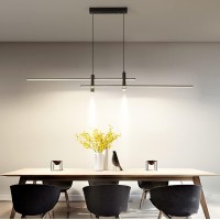 Modern Black Led Ceiling Pendant Lamp Dining Room Lamp Dimmable Remote Control Pendant With 2 Ceiling Spotlights For Dining Table Living Room Bar Office Lamp (L150 Cm)