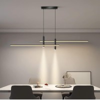 Modern Black Led Ceiling Pendant Lamp Dining Room Lamp Dimmable Remote Control Pendant With 2 Ceiling Spotlights For Dining Table Living Room Bar Office Lamp (L150 Cm)