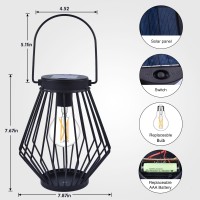 Kelvinlux Solar Lantern Outdoor Hanging Solar Powered Metal Light With Handle Waterproof Wireless Warm Retro Bulb Design Lamp