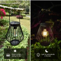 Kelvinlux Solar Lantern Outdoor Hanging Solar Powered Metal Light With Handle Waterproof Wireless Warm Retro Bulb Design Lamp