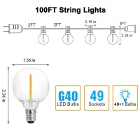 Banord G40 Outdoor String Lights White 100Ft Patio Lights With 50 Led Shatterproof Bulbs 1 Spare Waterproof Hanging Outside