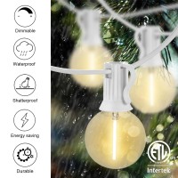 Banord G40 Outdoor String Lights White 100Ft Patio Lights With 50 Led Shatterproof Bulbs 1 Spare Waterproof Hanging Outside