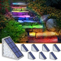 Niorsun Solar Step Lights, 8 Pack Outdoor Stair Lights Christmas Rgb Solid Color Changing Triangle Solar Deck Lights Ip67 Waterproof Auto On Off Porch Decor For Stair Patio Yard, Front Door, Sidewalk