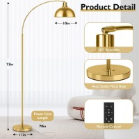 Arc Floor Lamps For Living Room Modern Tall Standing Lamp Remote Control Stepless Dimmable Gold Floor Lamp With Hanging Dome Sh