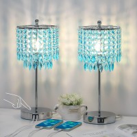 Crystal Table Lamps, Touch Control Crystal Lamps With Dual Usb Ports, 3-Way Dimmable Bedside Lamp With Teal Crystal Shade For Living Room, Elegant Bedroom Lamp For Girls, Led Bulb Included