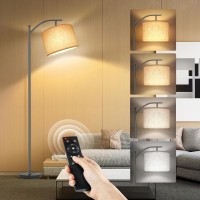 Outon Floor Lamp For Living Room With Remote Control, 4 Color Temperatures Modern Standing Lamp, Tall Industrial Reading Lamp With Adjustable Beige Lampshade For Bedroom, Office, Grey