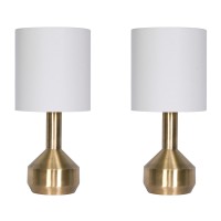 24 Inch Set Of 2 Modern Table Lamps With Polyester Shade, Bronze Metal Base