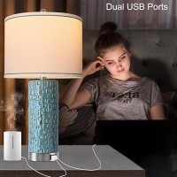 Vpazg Ceramic Table Lamps Set Of 2 Lamps For Bedroom Living Room Office 26 Rotary Coastal Bedside Lamp For Nightstand With 2 U