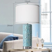 Vpazg Ceramic Table Lamps Set Of 2 Lamps For Bedroom Living Room Office 26 Rotary Coastal Bedside Lamp For Nightstand With 2 U