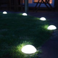 Festive Lights 5 Pack Of Solar Powered Pebble Path Lights, Outdoor Garden Pathway White & Warm White Led Dome Lighting