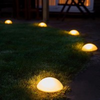 Festive Lights 5 Pack Of Solar Powered Pebble Path Lights, Outdoor Garden Pathway White & Warm White Led Dome Lighting