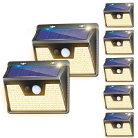 Solar Lights Outdoor 7 Pack, 140Led/3 Modes Motion Sensor Outdoor Lights Solar Powered, Wireless Ip65 Waterproof Solar Wall Lights Outdoor Lights, Bright For Deck Fence Patio Front Door (Warm White)