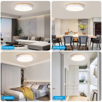 Woknos Modern Dimmable Led Close To Ceiling Light Minimalist Wood Oak Flush Mount Ceiling Light Fixture Circle Lighting With Lam