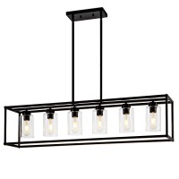 Hccz 6 Light Dining Room Light Fixture Black Farmhouse Chandelier Kitchen Island Pendant Lighting Rectangle Modern Industrial Li