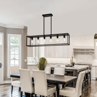 Hccz 6 Light Dining Room Light Fixture Black Farmhouse Chandelier Kitchen Island Pendant Lighting Rectangle Modern Industrial Li