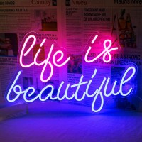 Horseneon Life Is Beautiful Neon Signs For Wall Decor Letter Neon Lights For Bedroom Led Sign With Usb Powered For Livingroom