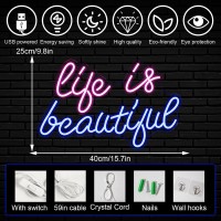 Horseneon Life Is Beautiful Neon Signs For Wall Decor Letter Neon Lights For Bedroom Led Sign With Usb Powered For Livingroom