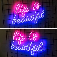 Horseneon Life Is Beautiful Neon Signs For Wall Decor Letter Neon Lights For Bedroom Led Sign With Usb Powered For Livingroom