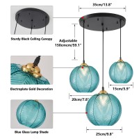 Kco Lighting Modern 3Light Blue Striped Glass Pendant Light Fixture Nordic Glass Ball Cluster Chandelier Vintage Large Globe Pe