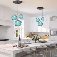 Kco Lighting Modern 3Light Blue Striped Glass Pendant Light Fixture Nordic Glass Ball Cluster Chandelier Vintage Large Globe Pe