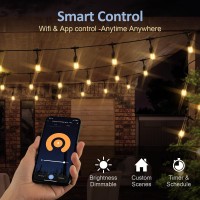 Xmcosy+ Smart Outdoor String Lights, 72.5 Ft Patio Lights With 22 Edison Shatterproof Bulbs, App & Wifi Control Dimmable String Lights, Work With Alexa, Ip65 Waterproof Led String Lights For Outside