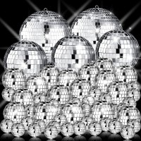 Sumind 50 Pcs Christmas Hanging Disco Ball Ornaments Mini Disco Ball Cake Decoration Bulk Reflective Disco Balls Decorations For