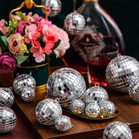 Sumind 50 Pcs Christmas Hanging Disco Ball Ornaments Mini Disco Ball Cake Decoration Bulk Reflective Disco Balls Decorations For