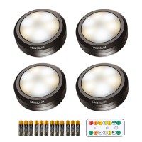 Loinsglim Puck Lights With Remote Control, Wireless Led Puck Light For Kitchen,Battery Operated Under Cabinet Lights, Under Counter Lighting Dimmable, Stick On Lights For Closet Black (4Pack)