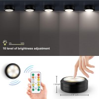 Loinsglim Puck Lights With Remote Control, Wireless Led Puck Light For Kitchen,Battery Operated Under Cabinet Lights, Under Counter Lighting Dimmable, Stick On Lights For Closet Black (4Pack)