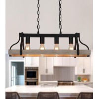 Meixisue Dining Room Light Fixture Rectangle Farmhouse Chandeliers Industrial 4Lights White Birch And Black Metal Finish Light