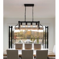 Meixisue Dining Room Light Fixture Rectangle Farmhouse Chandeliers Industrial 4Lights White Birch And Black Metal Finish Light