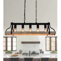 Meixisue Chandeliers For Dining Room Kitchen Island Lighting Fixtures Farmhouse Industrial 5Lights Linear White Birch And Black