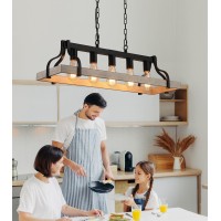 Meixisue Chandeliers For Dining Room Kitchen Island Lighting Fixtures Farmhouse Industrial 5Lights Linear White Birch And Black