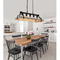 Meixisue Chandeliers For Dining Room Kitchen Island Lighting Fixtures Farmhouse Industrial 5Lights Linear White Birch And Black