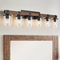 Dadul 6Light Bathroom Vanity Light Farmhouse Bathroom Light Fixtures Over Mirror Classic Wood Vanity With Clear Glass Shade