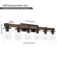 Dadul 6Light Bathroom Vanity Light Farmhouse Bathroom Light Fixtures Over Mirror Classic Wood Vanity With Clear Glass Shade