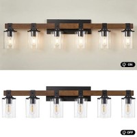 Dadul 6Light Bathroom Vanity Light Farmhouse Bathroom Light Fixtures Over Mirror Classic Wood Vanity With Clear Glass Shade