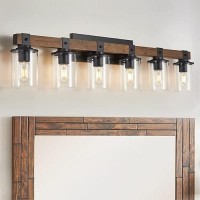 Dadul 6Light Bathroom Vanity Light Farmhouse Bathroom Light Fixtures Over Mirror Classic Wood Vanity With Clear Glass Shade