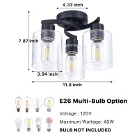 Eatich 3Light Semi Flush Mount Ceiling Light Matte Black Ceiling Light Fixture Farmhouse Kitchen Light Fixtures With Clear Gl