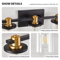 5 Light Bathroom Vanity Light Black And Gold Bathroom Light Fixtures With Clear Glass Shade Matte Black Finish Brushed Gold C