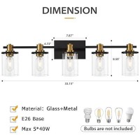 5 Light Bathroom Vanity Light Black And Gold Bathroom Light Fixtures With Clear Glass Shade Matte Black Finish Brushed Gold C